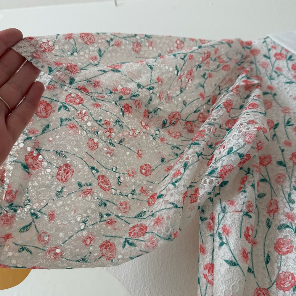 Ivy City Co. White and Pink Floral Eyelet Collared Dress - Picture 7 of 14